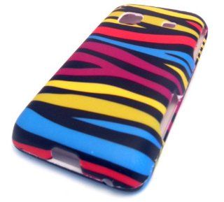 Samsung Galaxy M828c Precedent Rainbow Zebra Multi Color Rubberized Feel Rubber Coated HARD Cover Case Skin Straight Talk Protector Hard Cell Phones & Accessories