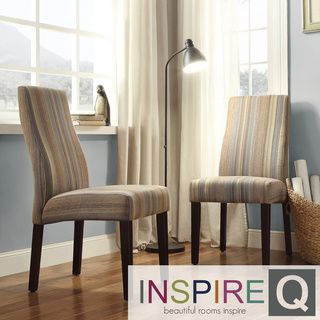Inspire Q Marcey Mocha Tonal Stripe Wave Back Dining Chair (set Of 2)