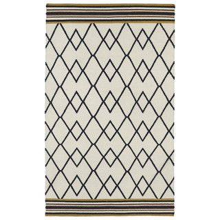 Flatweave Tribeca Ziggy Black Wool Rug (90 X 120)