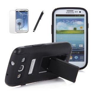 ATC Black Kickstand Hybrid Case Hard Gel Cover w/ Stand for Samsung Galaxy S3 I9300 (Verizon, Sprint, T Mobile, AT&T) Cell Phones & Accessories