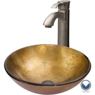 Vigo Liquid Gold Glass Vessel Sink And Otis Brushed Nickel Faucet Set