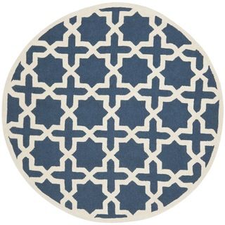 Safavieh Handmade Moroccan Cambridge Navy Blue/ Ivory Wool Rug (10 Round)