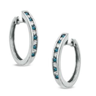 CT. T.W. Enhanced Blue and White Diamond Hoop Earrings in Sterling