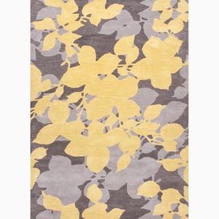 Hand made Floral Pattern Yellow/ Gray Wool Rug (8x10)