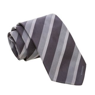Burberry Black And Grey Striped Woven Silk Tie