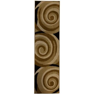 Scrolls Olive And Black Contemporary Rug (2 X 73 Runner)