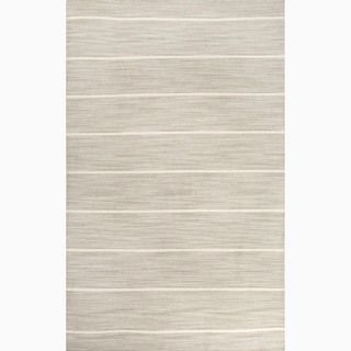 Handmade Stripe Pattern Gray/ Ivory Wool Rug (5 X 8)