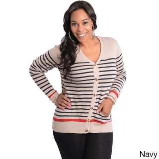 Stanzino Womens Long Sleeve Striped Button Up Plus Size Sweater Top