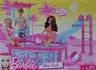 Barbie Glam Pool Blue/Pink Playset with Slide Toys & Games