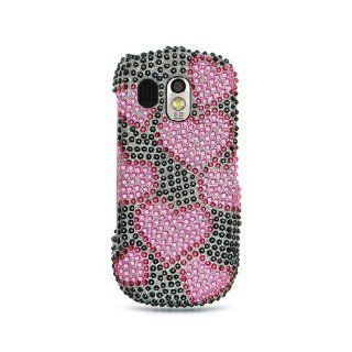 Black Hot Pink Heart Bling Gem Jeweled Crystal Cover Case for Samsung Caliber SCH R850 SCH R860 Cell Phones & Accessories