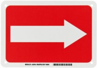 Brady Red on White Exit and Directional Sign, Legend "(Arrow Picto)" Industrial Warning Signs