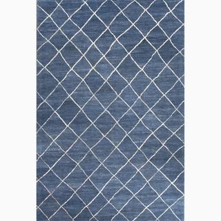Hand made Blue/ Ivory Wool Easy Care Rug (2x3)