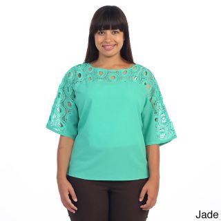 Hadari Womens Plus Size Crochet Sleeve Boat neck Blouse