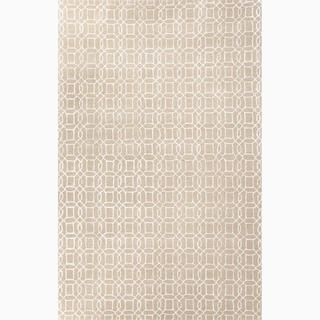 Handmade Geometric Pattern Taupe/ Ivory Wool/ Art Silk Rug (36 X 56)