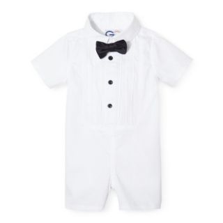 G Cutee Newborn Boys Short Sleeve Tuxedo Romper   Winter White 12 M