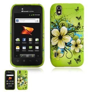 LG Marquee LS855 Green Flowers Crystal Skin Design Case Cell Phones & Accessories