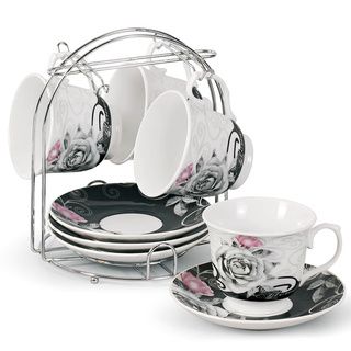 Porcelain Coffee/ Tea 9 piece Set On Metal Stand