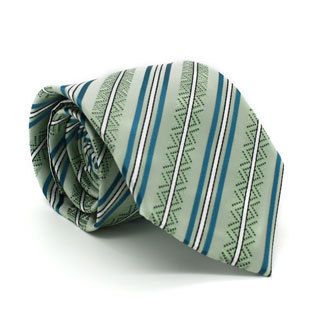 Ferrecci Slim Classic Green Striped Necktie With Matching Handkerchief   Tie Set