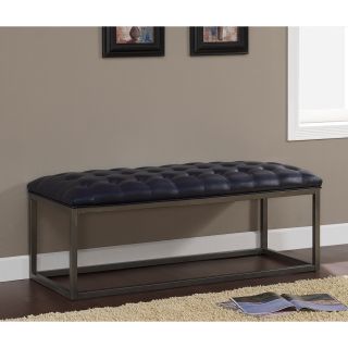 Healy Navy Button tufted Navy Bonded Leather Bench