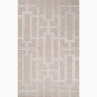 Handmade Geometric Pattern Taupe/ Gray Wool/ Art Silk Rug (8 X 11)