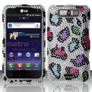 LG Connect 4G MS840 / Viper 4G LS840 Case Ravishing Leopard Design Hard Flashy Crystal Stones Diamond Cover Protector (Metro PCS / Sprint) with Free Car Charger + Gift Box By Tech Accessories Cell Phones & Accessories
