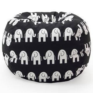 Comfort Research Beansack Classic Heavy duty Twill Black/ White Elephants Print Bean Bag Chair Black Size Large