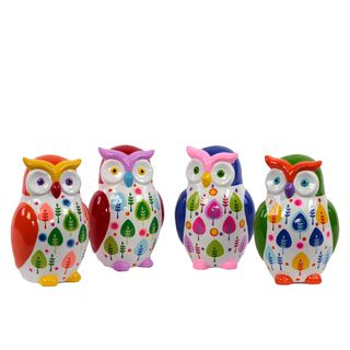 Ceramic Owl Money Banks (set Of 4)