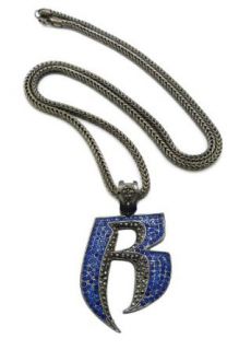 Hematite/Blue Tone Iced Out Ruff Ryders Pendant w/ 4mm 36" Franco Chain XP860HEBL Clothing