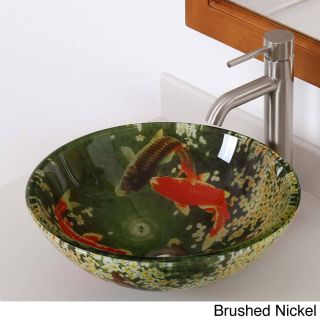 Elite N125f371023 Koi And Lily Pond Tempered Glass Bathroom Vessel Sink With Faucet Combo