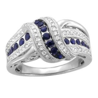 Lab Created Sapphire and 1/4 CT. T.W. Diamond Knot Ring in Sterling