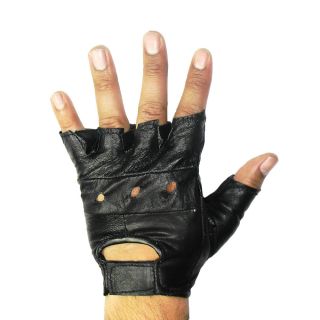 Leather In Chicago, Inc. Black Leather Fingerless Gloves Black Size L
