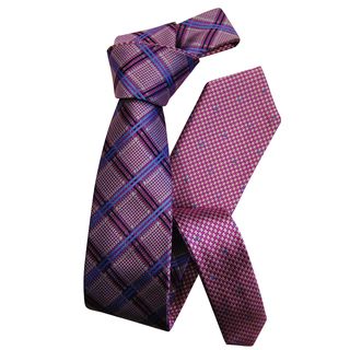 Dmitry Mens Pink Double sided Plaid/houndstooth Patterned Italian Silk Tie