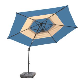 At Leisure 10 foot Round Steel Blue And Tan Umbrella With Base Blue Size 10 foot