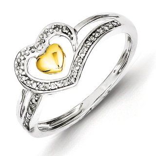 Sterling Silver 14k Plated Diamond Heart Ring   Size 6   JewelryWeb Jewelry