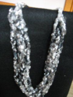 Crocheted Trellis Ribbon Necklace   White Black Dazzle