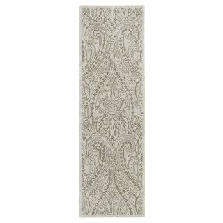 Lawrence Beige Damask Hand tufted Wool Rug (23 X 76)