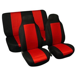 Fh Group Red Premium Fabric Universal Fit Seat Covers Solid Bench (full Set)
