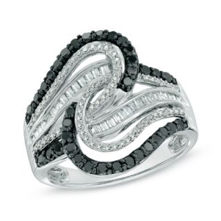 CT. T.W. Enhanced Black and White Diamond Knot Ring in Sterling