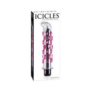 Icicles Glass Vibrator Waterproof   Clear with Pink Beads Health & Personal Care