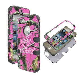Hybrid Strong Full Defender 2 in 1 Hard Protector Cover Apple Iphone 5 Outer Case 8gb 16gb 32gb Rubberized Hard Cover Protector Apple At&t, Sprint, Verizon Us Cellular Virgin Mobile, Straight Talk Snap on Camoflague Pink Girls Hunt Too Hard Shell Stand