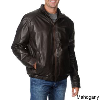 First Manufacturing Whet Blu Mens Leather Zip front Stand Collar Jacket Brown Size S