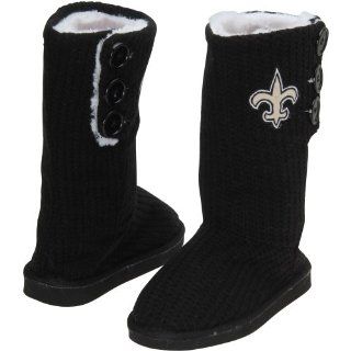New Orleans Saints Ladies Knit High End Button Boot Slippers   Black  Sports Fan Slippers  Sports & Outdoors