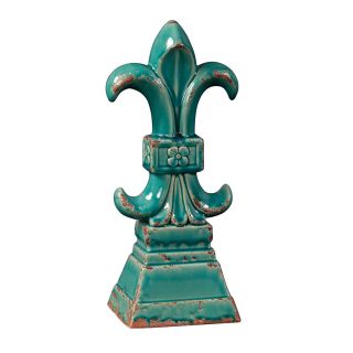Turquoise Fleur De Lis Shaped Glazed Ceramic Statue