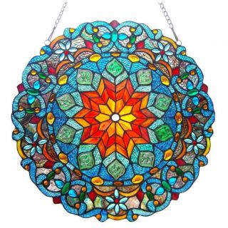 Tiffany style Round Design Stained Glass Window Panel