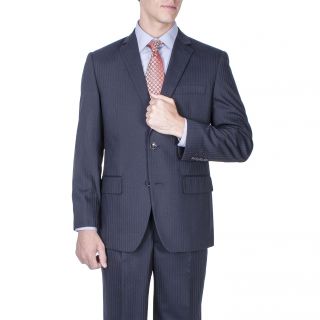 Mens Modern Fit Navy Blue Tonal Stripe Wool 2 button Suit