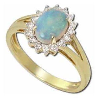 14Kt Yellow Gold Green Fire Opal and Diamond Fashion Ring Promise Rings Jewelry