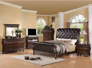 Kings Brand 4 Piece Button Tufted Leather Queen Size Upholstered Bed Bedroom Set   Bedroom Furniture Sets