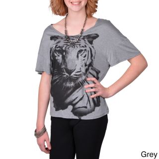 Journee Collection Journee Collection Juniors Short sleeve Tiger Print Top Grey Size S (1  3)