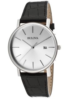 Bulova 96B104  Watches,Mens Silver Dial Black Genuine Leather, Casual Bulova Quartz Watches