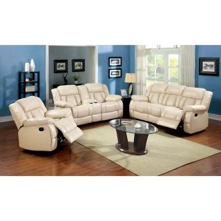 Furniture Of America Barbz 3 piece Bonded Leather Recliner Sofa Set, Ivory